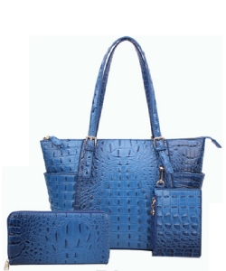 Ostrich Embossed Tote with Matching Wallet  AC1009W BLUE